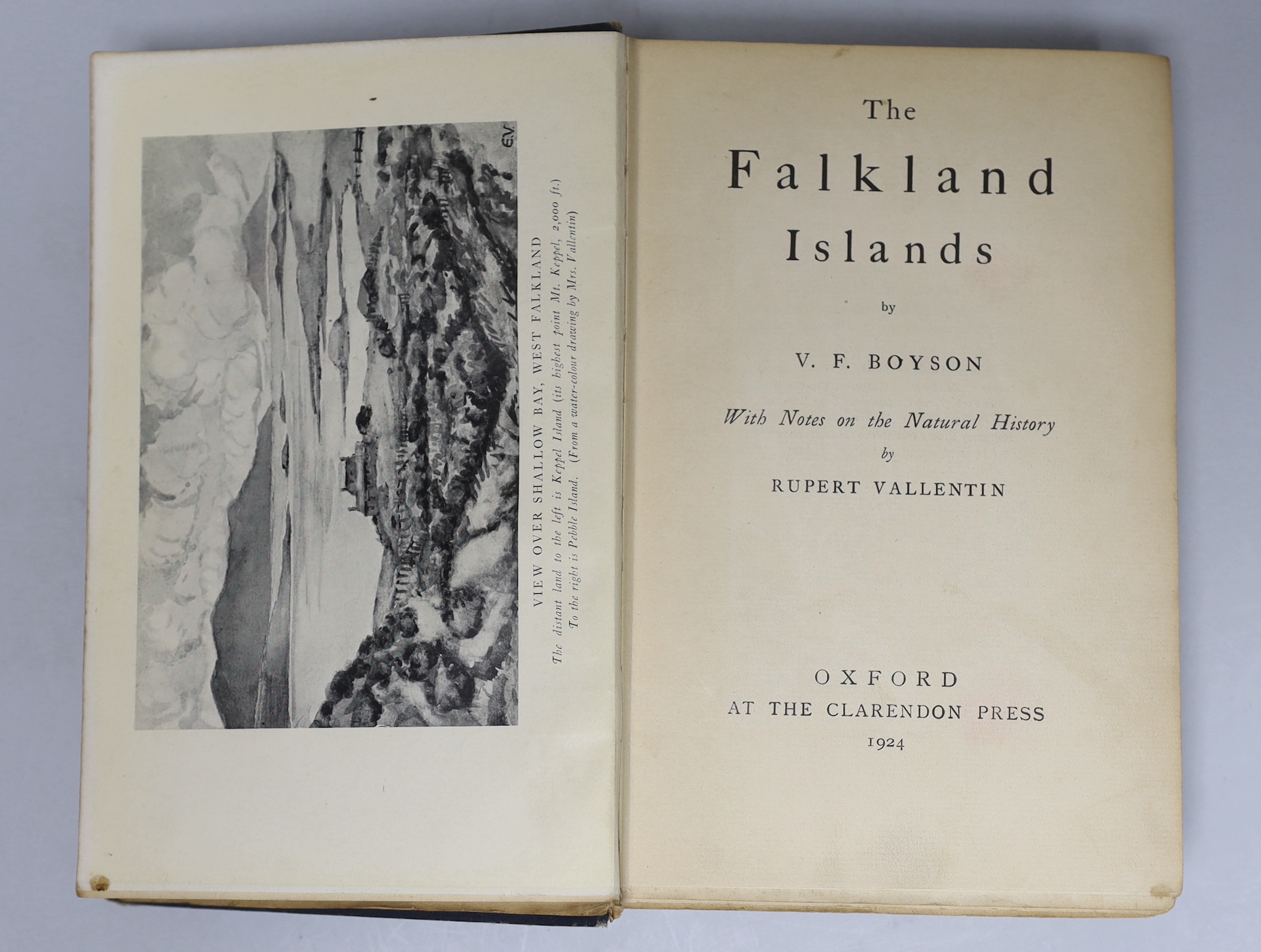 Boyson V.F and Vallentin Rupert - The Falkland Islands, 8vo, original blue cloth, with 34 illustrations on 23 plates, a folding map at rear, Clarendon Press, London, 1924